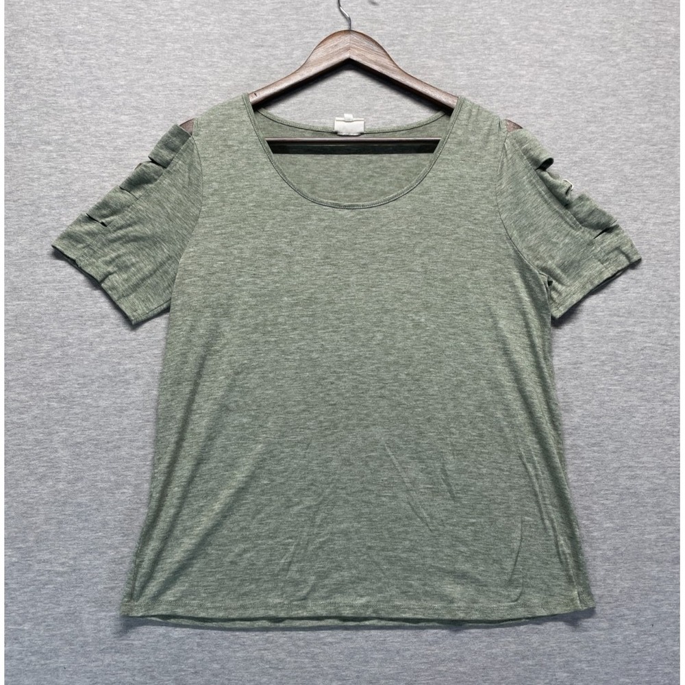 Late August T-Shirt Top Women Medium Heather Green Stylish Cut-Out Detail Sleeve